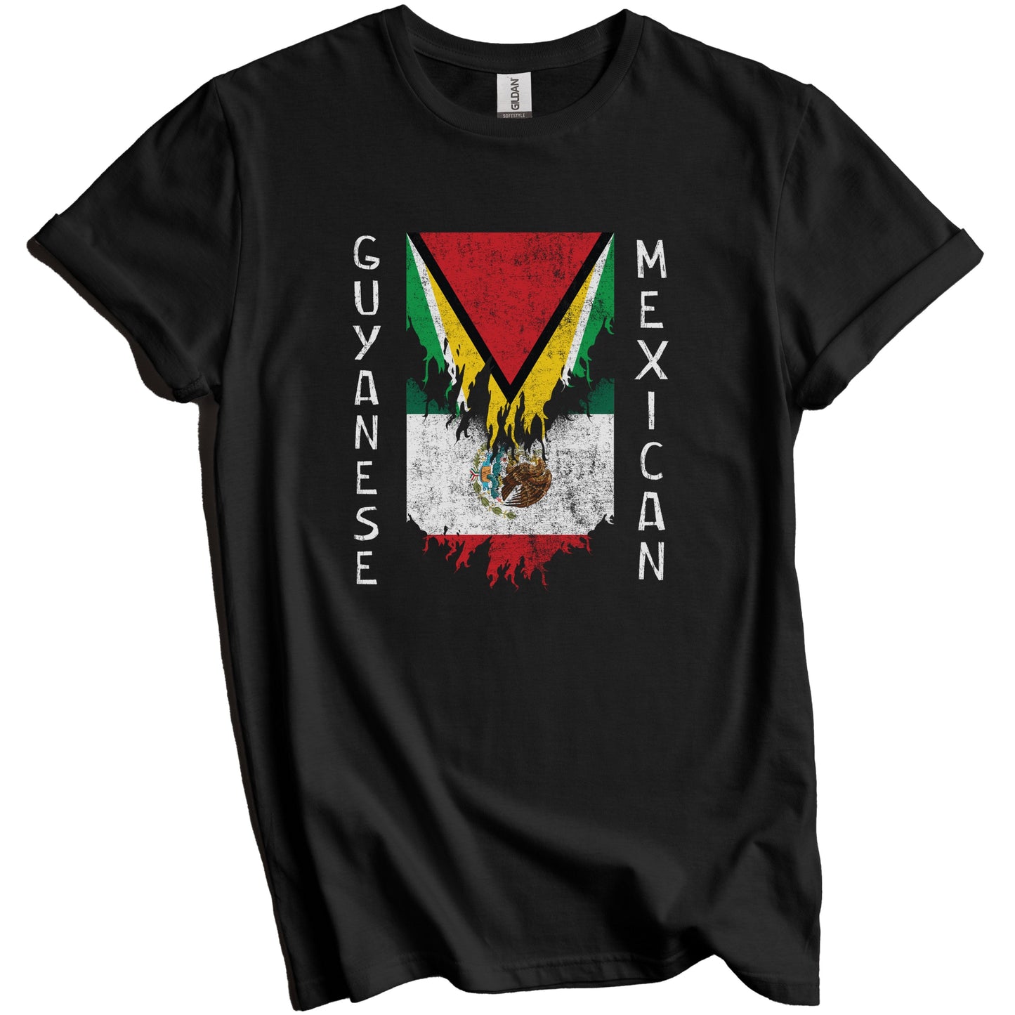 Guyanese Mexican Flags Ripped Torn Guyana Mexico T-Shirt