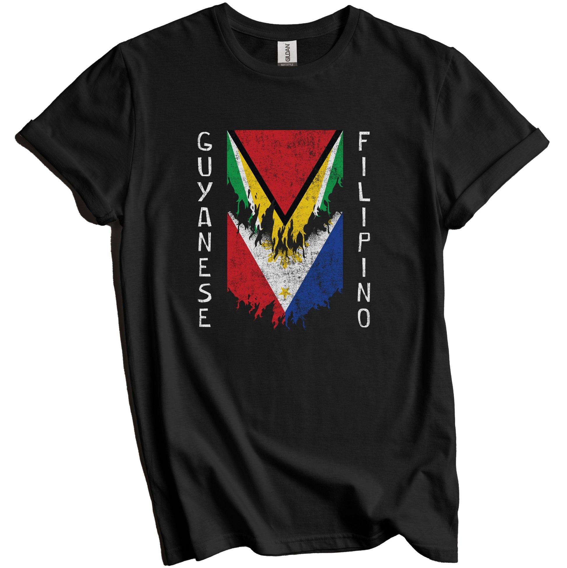 Guyanese Filipino Flags Ripped Torn Guyana Philippines T-Shirt