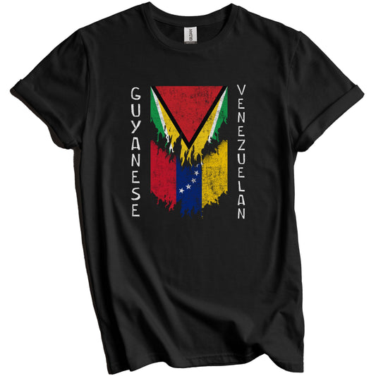 Guyanese Venezuelan Flags Ripped Torn Guyana Venezuela T-Shirt