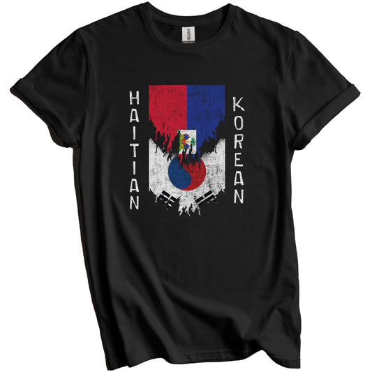 Haitian Korean Flags Ripped Torn Haiti South Korea T-Shirt