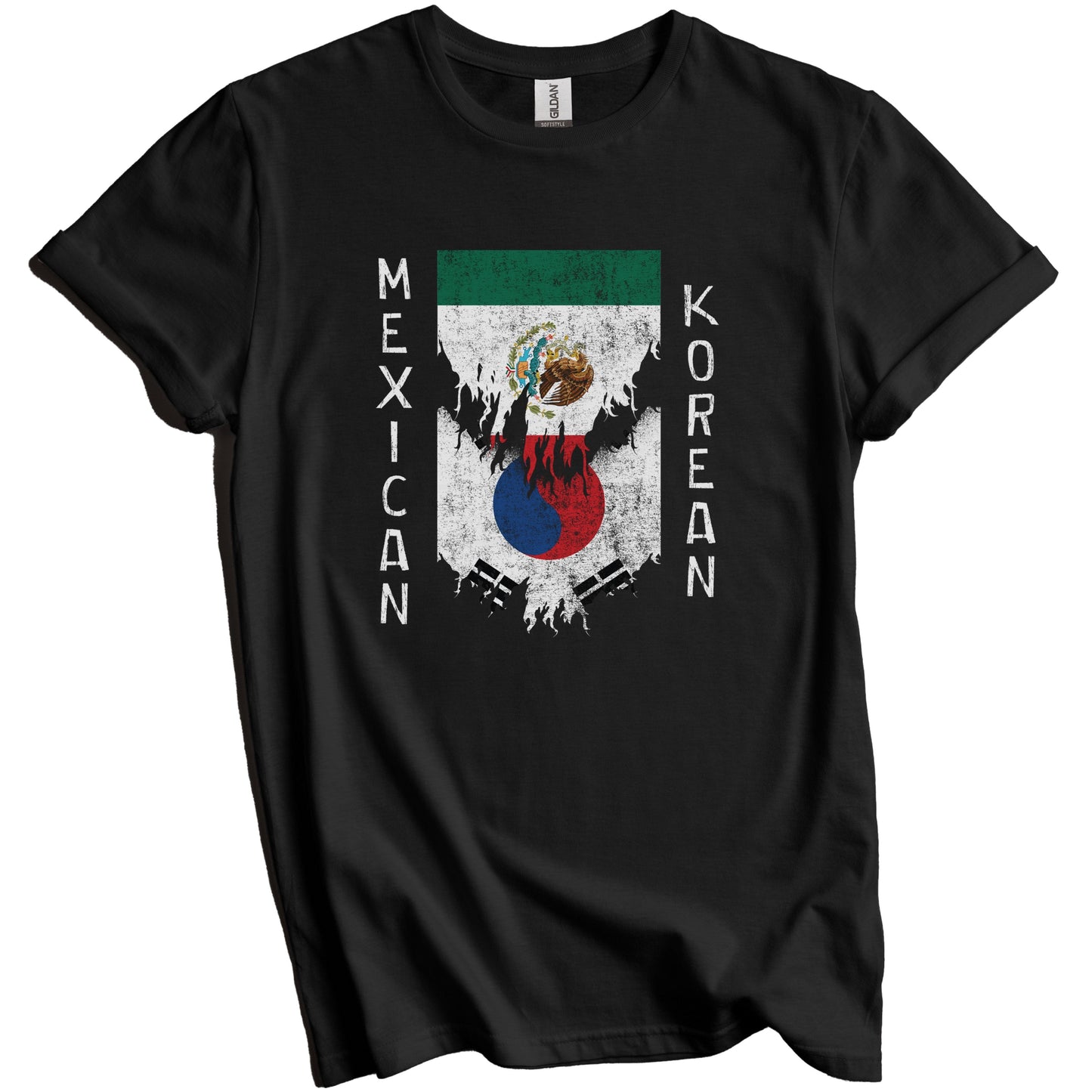 Mexican Korean Flags Ripped Torn Mexico South Korea T-Shirt