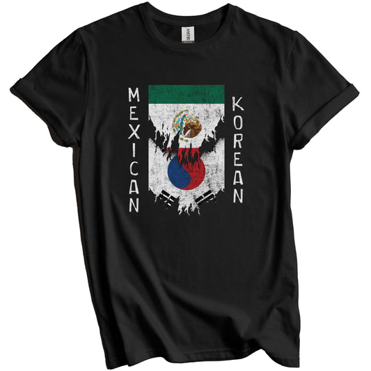 Mexican Korean Flags Ripped Torn Mexico South Korea T-Shirt