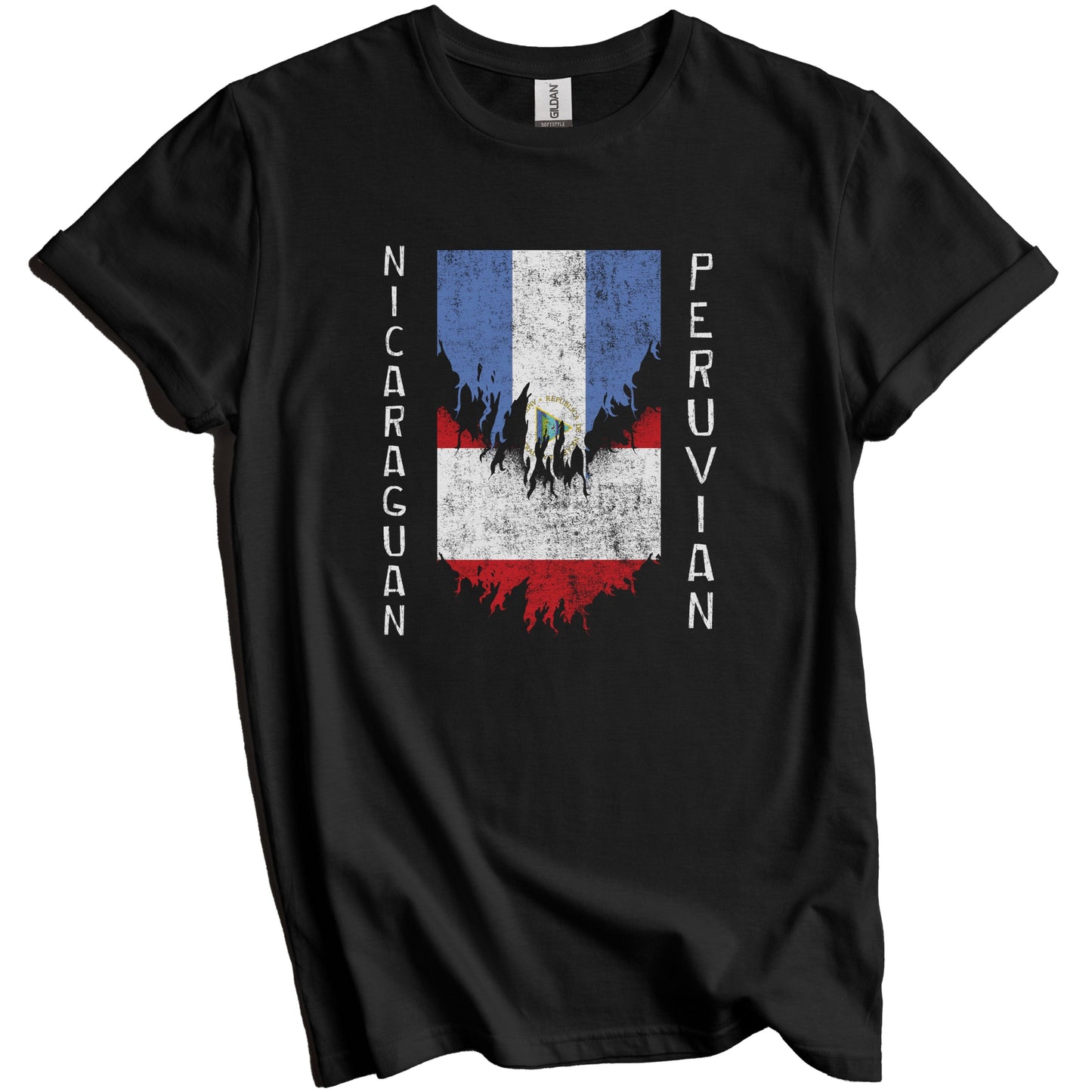 Nicaraguan Peruvian Flags Ripped Torn Nicaragua Peru T-Shirt