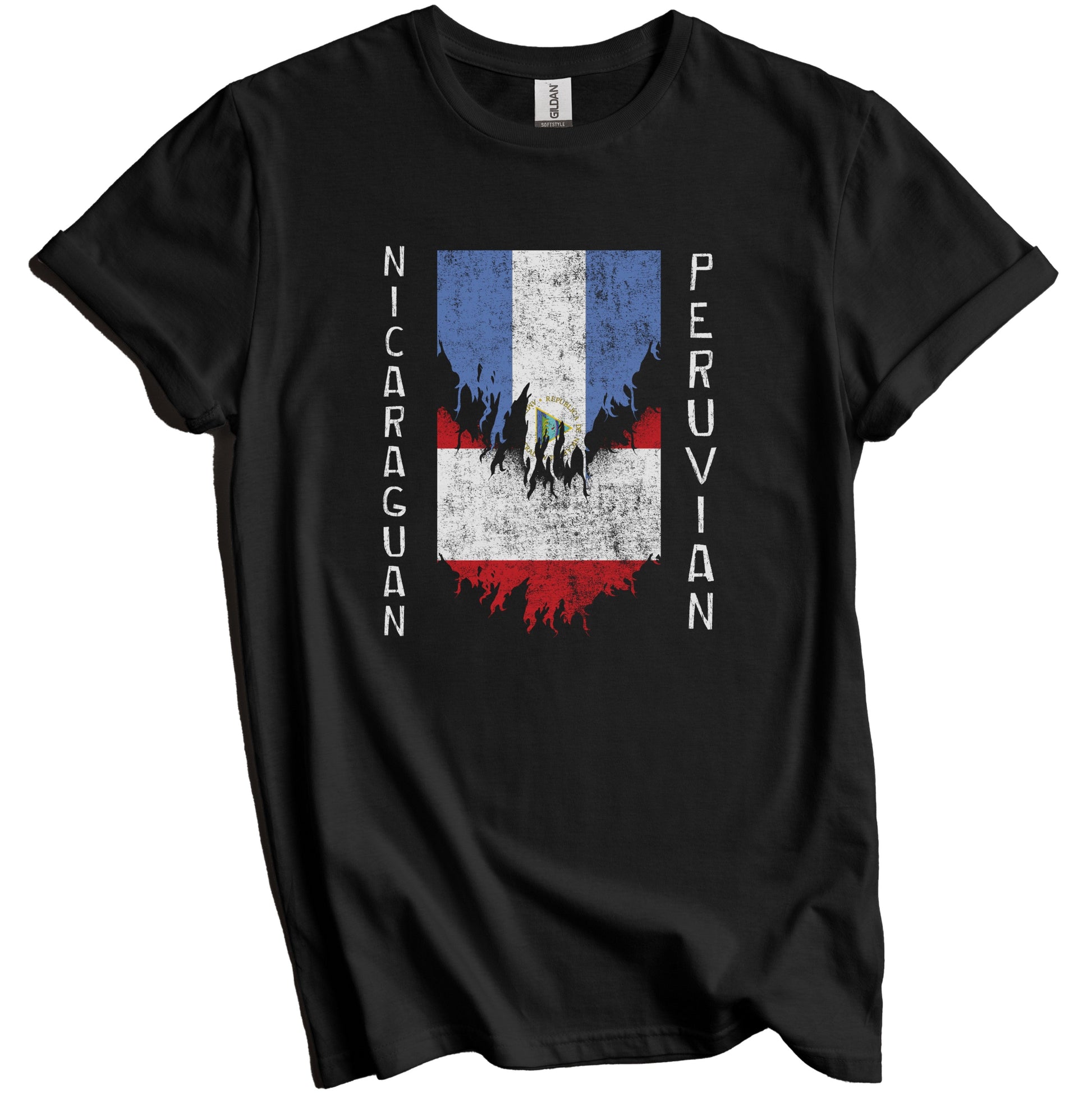 Nicaraguan Peruvian Flags Ripped Torn Nicaragua Peru T-Shirt