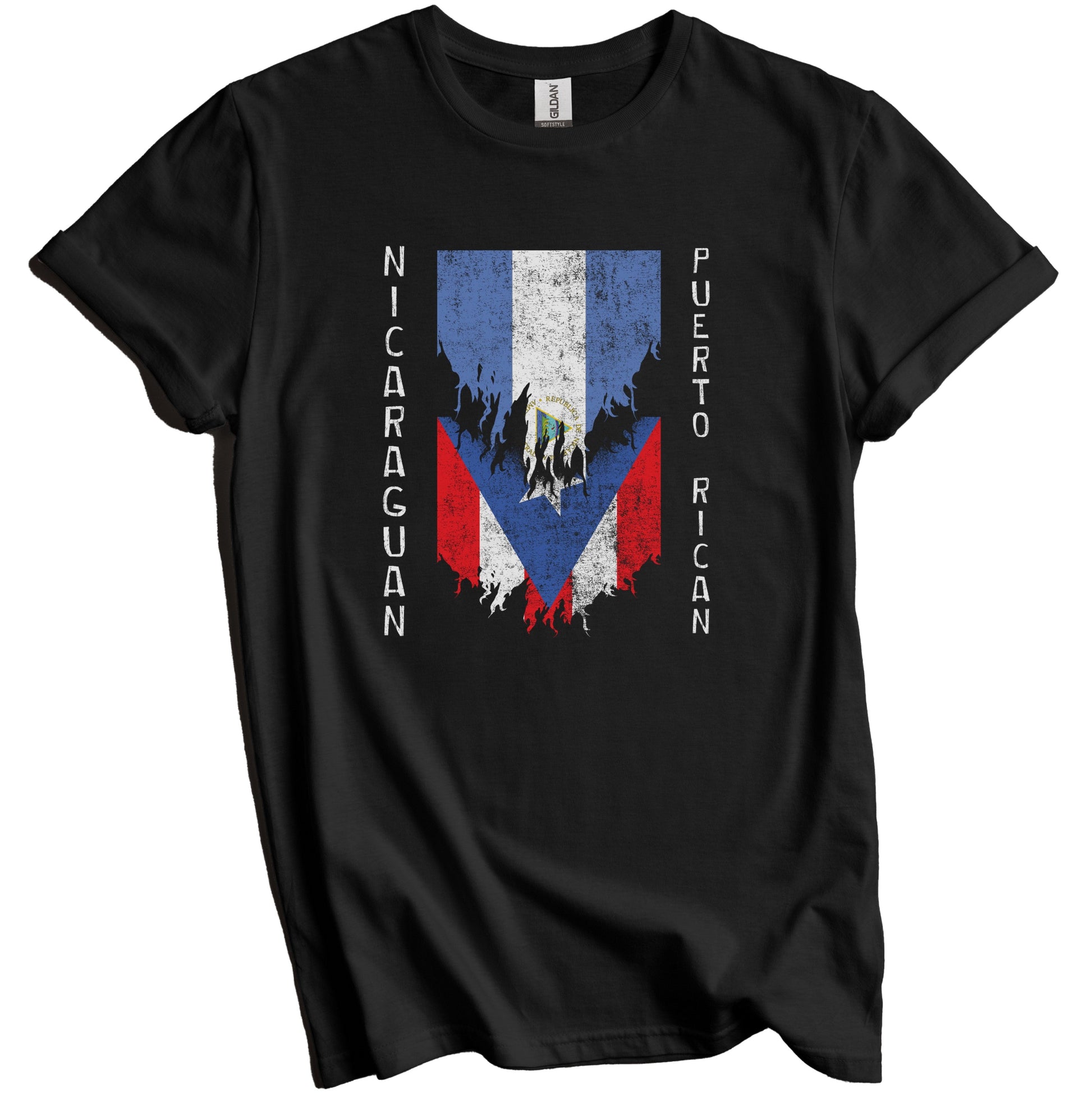 Nicaraguan Puerto Rican Flags Ripped Torn Nicaragua Puerto Rico T-Shirt