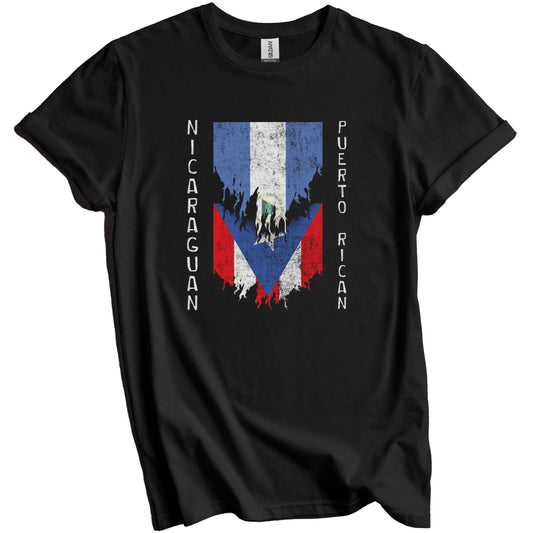 Nicaraguan Puerto Rican Flags Ripped Torn Nicaragua Puerto Rico T-Shirt