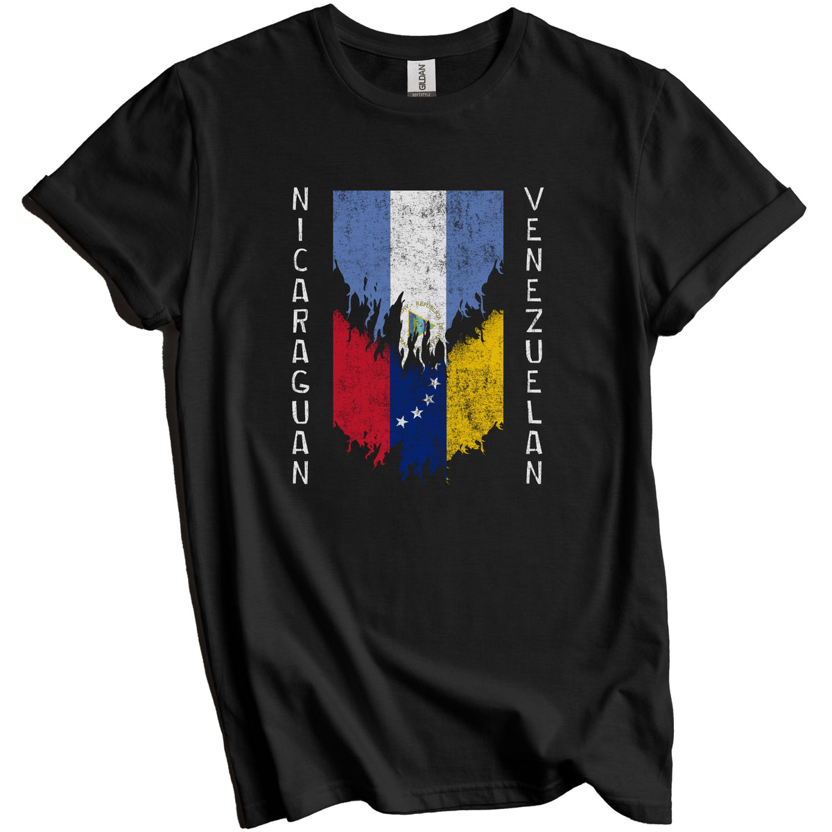 Nicaraguan Venezuelan Flags Ripped Torn Nicaragua Venezuela T-Shirt