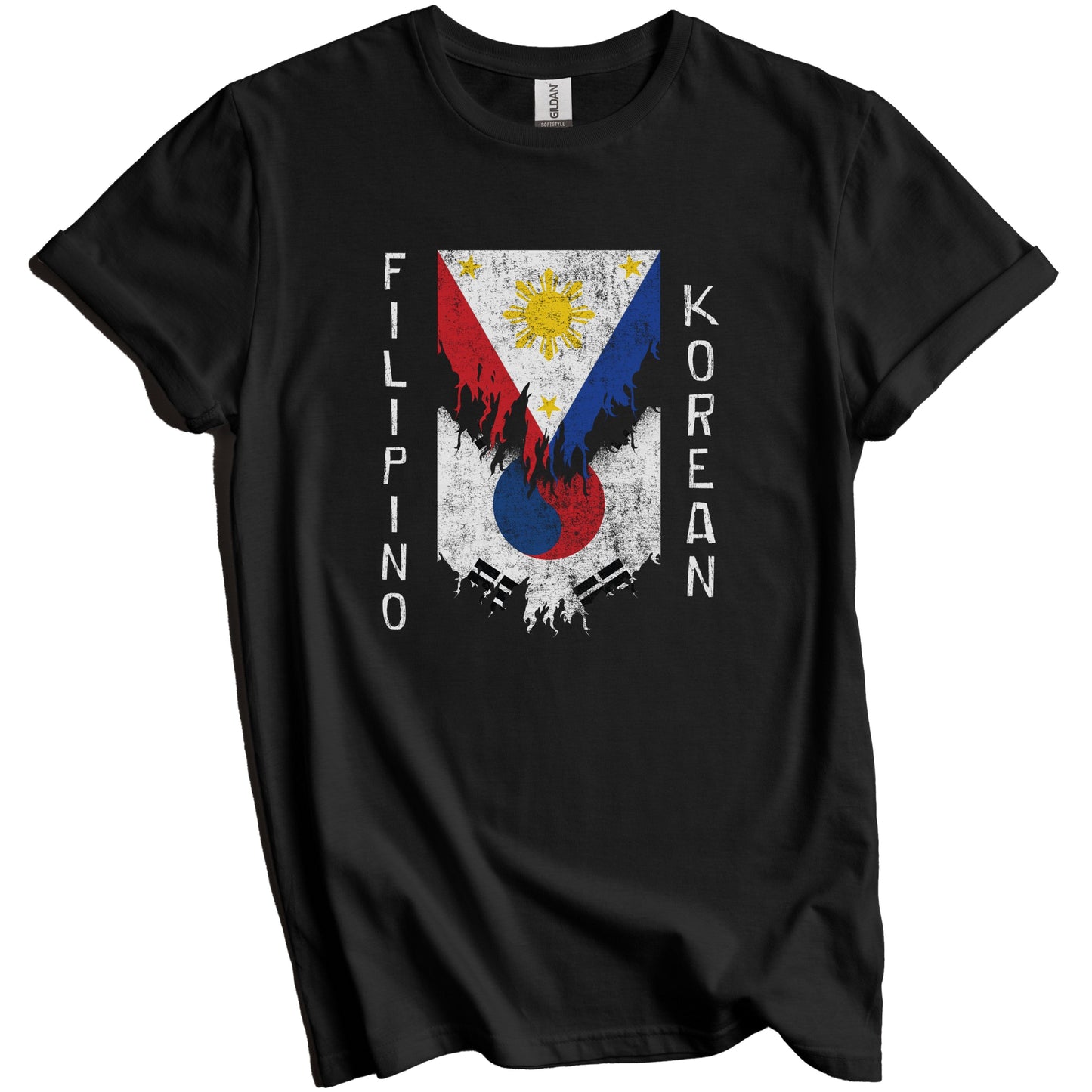 Filipino Korean Flags Ripped Torn Philippines South Korea T-Shirt