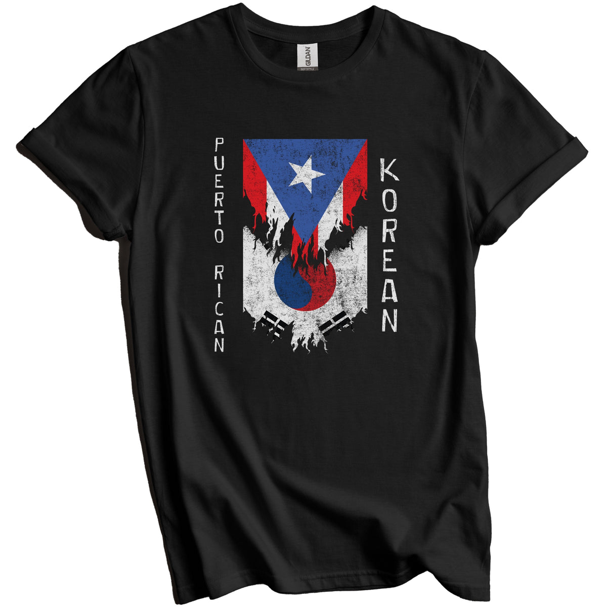 Puerto Rican Korean Flags Ripped Torn Puerto Rico South Korea T-Shirt
