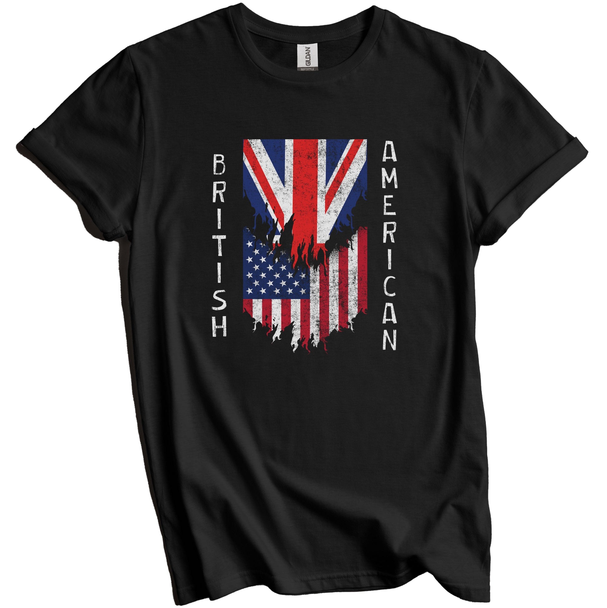 British American Flags Ripped Torn UK T-Shirt