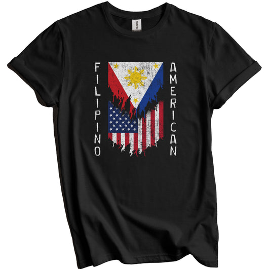 Filipino American Flags Ripped Torn Philippines T-Shirt