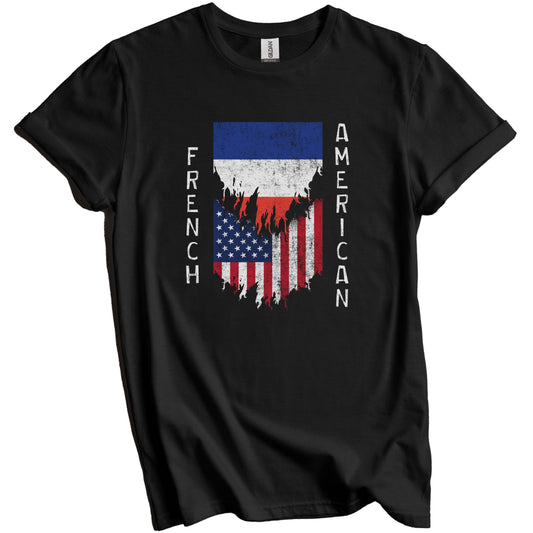 French American Flags Ripped Torn France T-Shirt