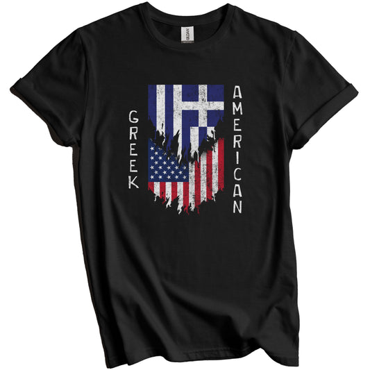 Greek American Flags Ripped Torn Greece T-Shirt