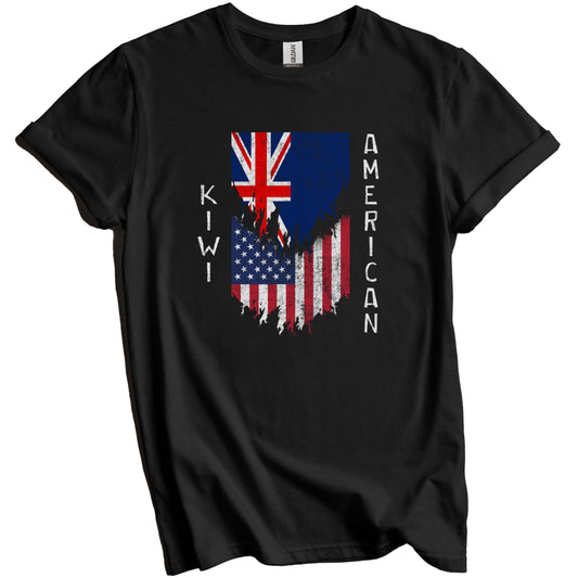 Kiwi American Flags Ripped Torn New Zealand T-Shirt