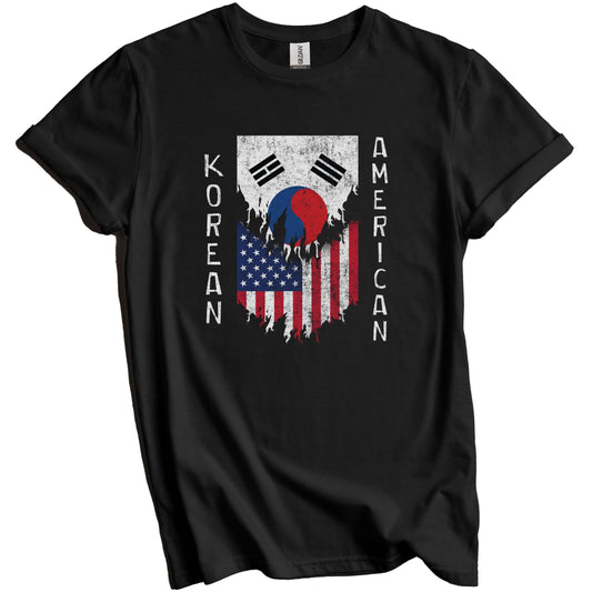 Korean American Flags Ripped Torn Korea T-Shirt