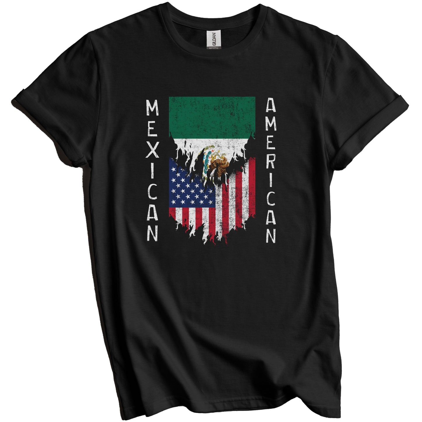 Mexican American Flags Ripped Torn Mexico T-Shirt