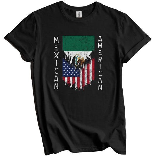 Mexican American Flags Ripped Torn Mexico T-Shirt