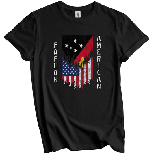 Papuan American Flags Ripped Torn Papua New Guinea T-Shirt