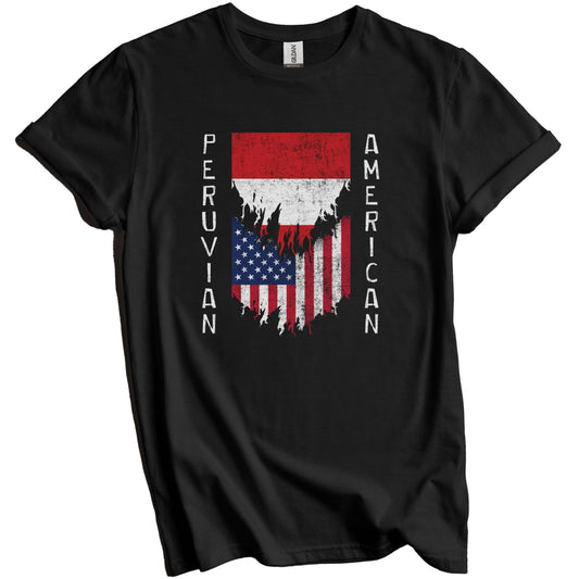 Peruvian American Flags Ripped Torn Peru T-Shirt
