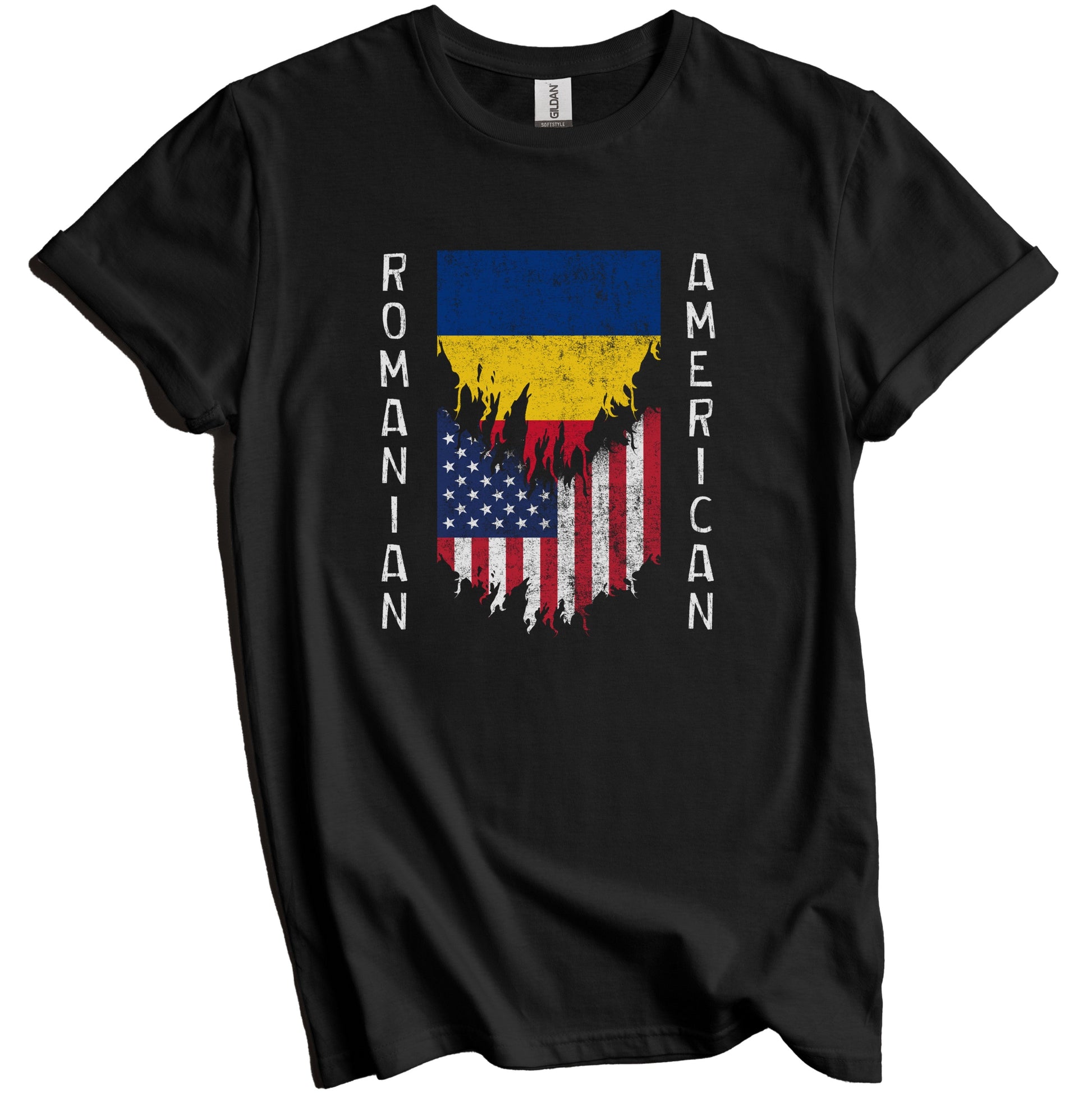 Romanian American Flags Ripped Torn Romania T-Shirt
