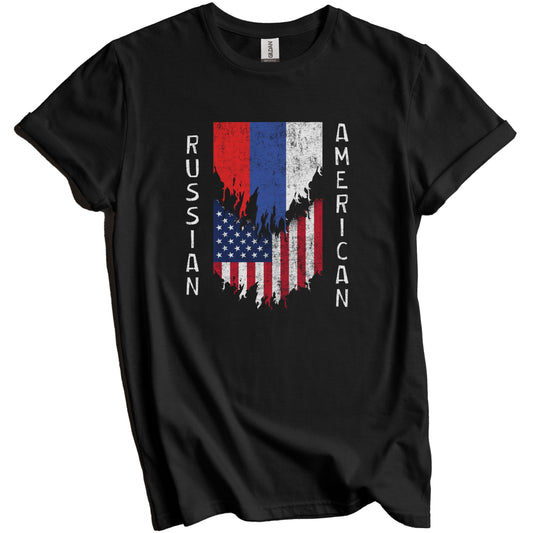Russian American Flags Ripped Torn Russia T-Shirt