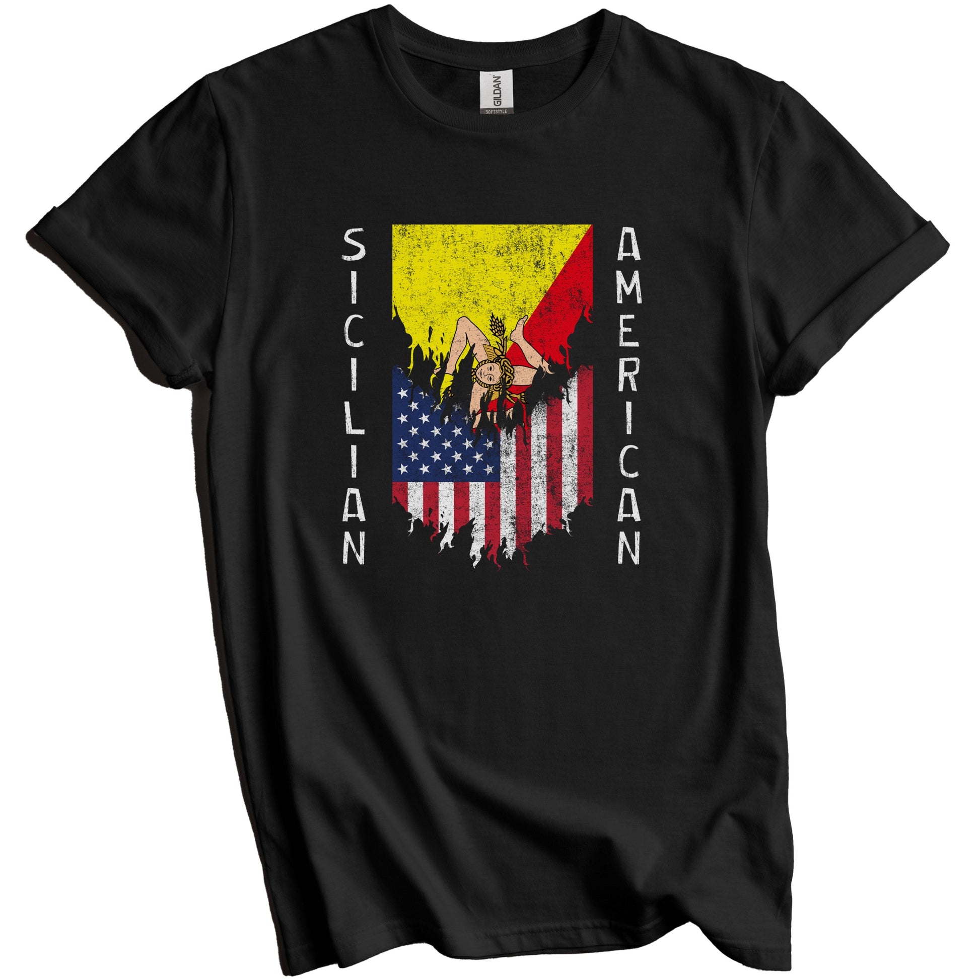 Sicilian American Flags Ripped Torn Sicily T-Shirt