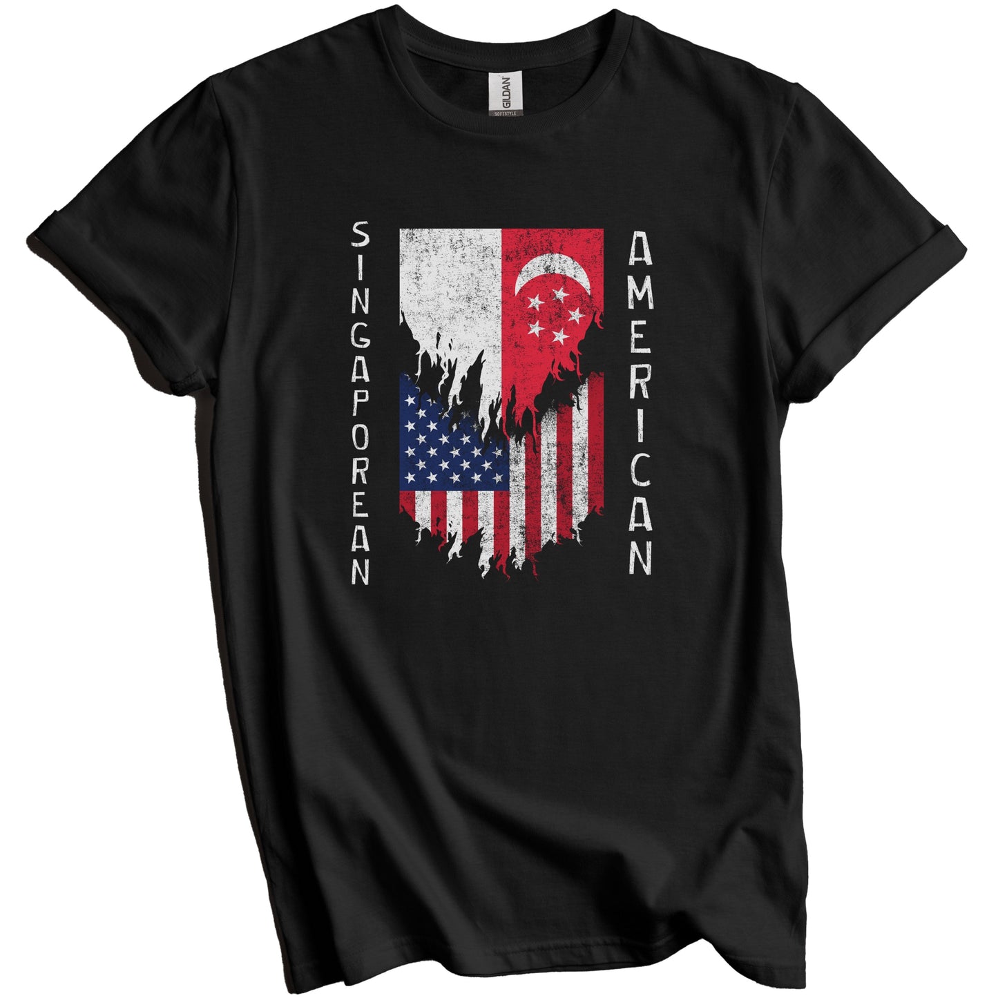 Singaporean American Flags Ripped Torn Singapore T-Shirt
