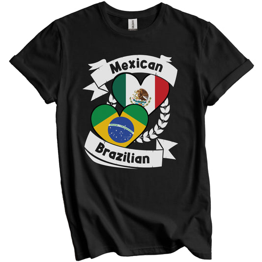 Mexican Brazilian Heart Flags Mexico Brazil T-Shirt