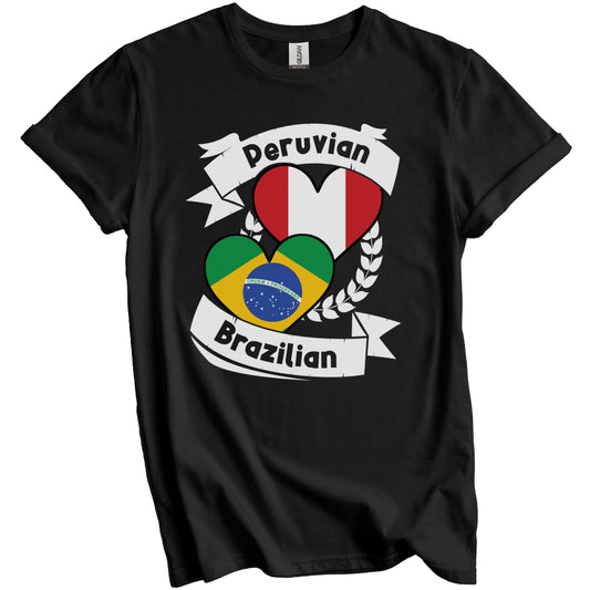 Peruvian Brazilian Heart Flags Peru Brazil T-Shirt