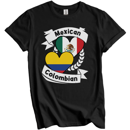 Mexican Colombian Heart Flags Mexico Colombia T-Shirt