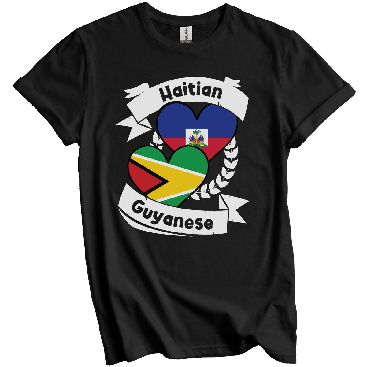 Haitian Guyanese Heart Flags Haiti Guyana T-Shirt