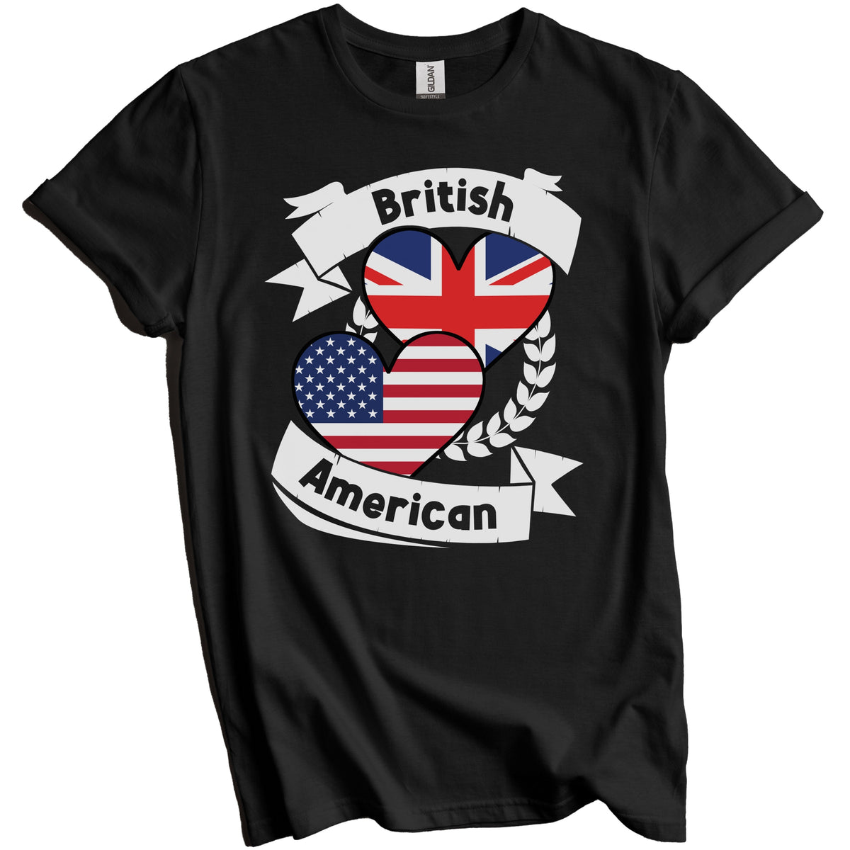 British American Hearts USA Flag United Kingdom UK Flag T-Shirt