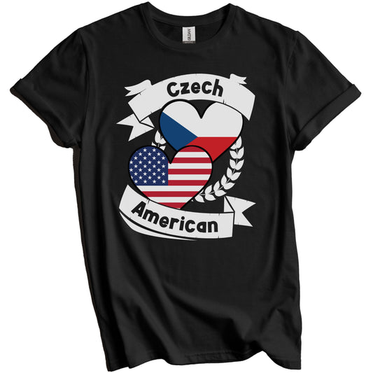 Czech American Hearts USA Flag Czech Republic Flag T-Shirt