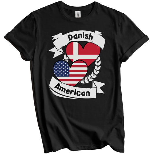 Danish American Hearts USA Flag Denmark Flag T-Shirt