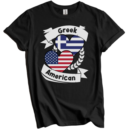 Greek American Hearts USA Flag Greece Flag T-Shirt