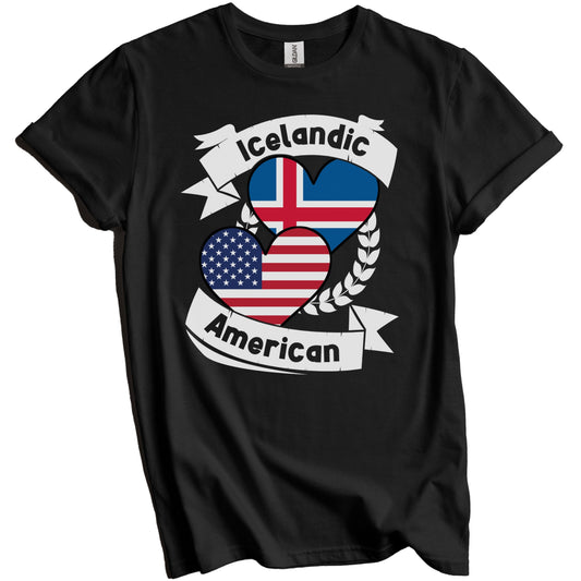 Icelandic American Hearts USA Flag Iceland Flag T-Shirt