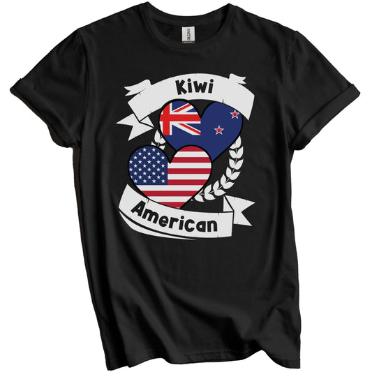 Kiwi American Hearts USA Flag New Zealand Flag T-Shirt