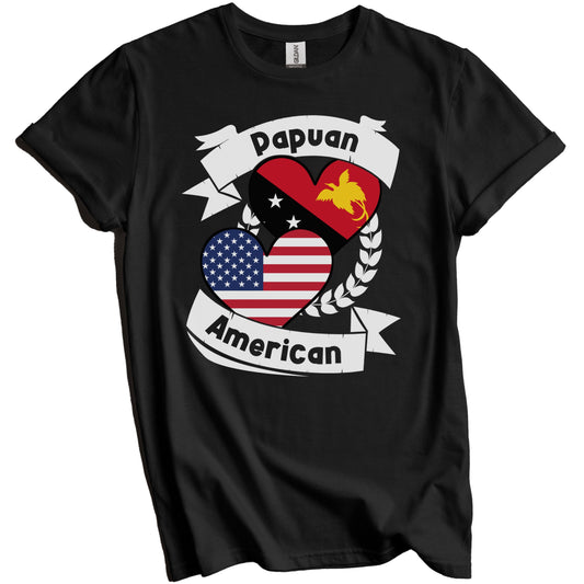 Papuan American Hearts USA Flag Papua New Guinea Flag T-Shirt