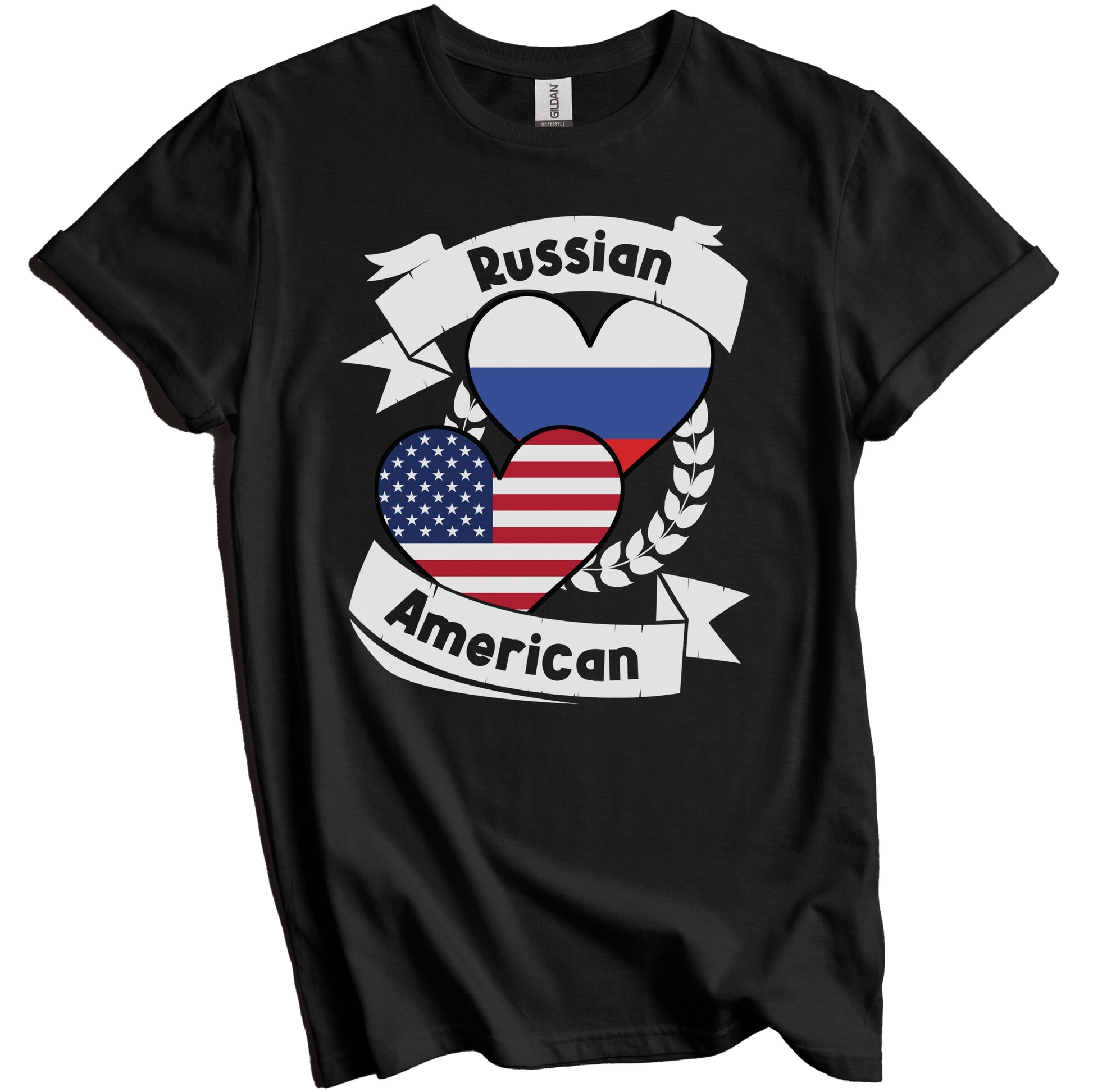 Russian American Hearts USA Flag Russia Flag T-Shirt