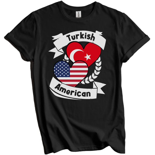 Turkish American Hearts USA Flag Turkey Flag T-Shirt