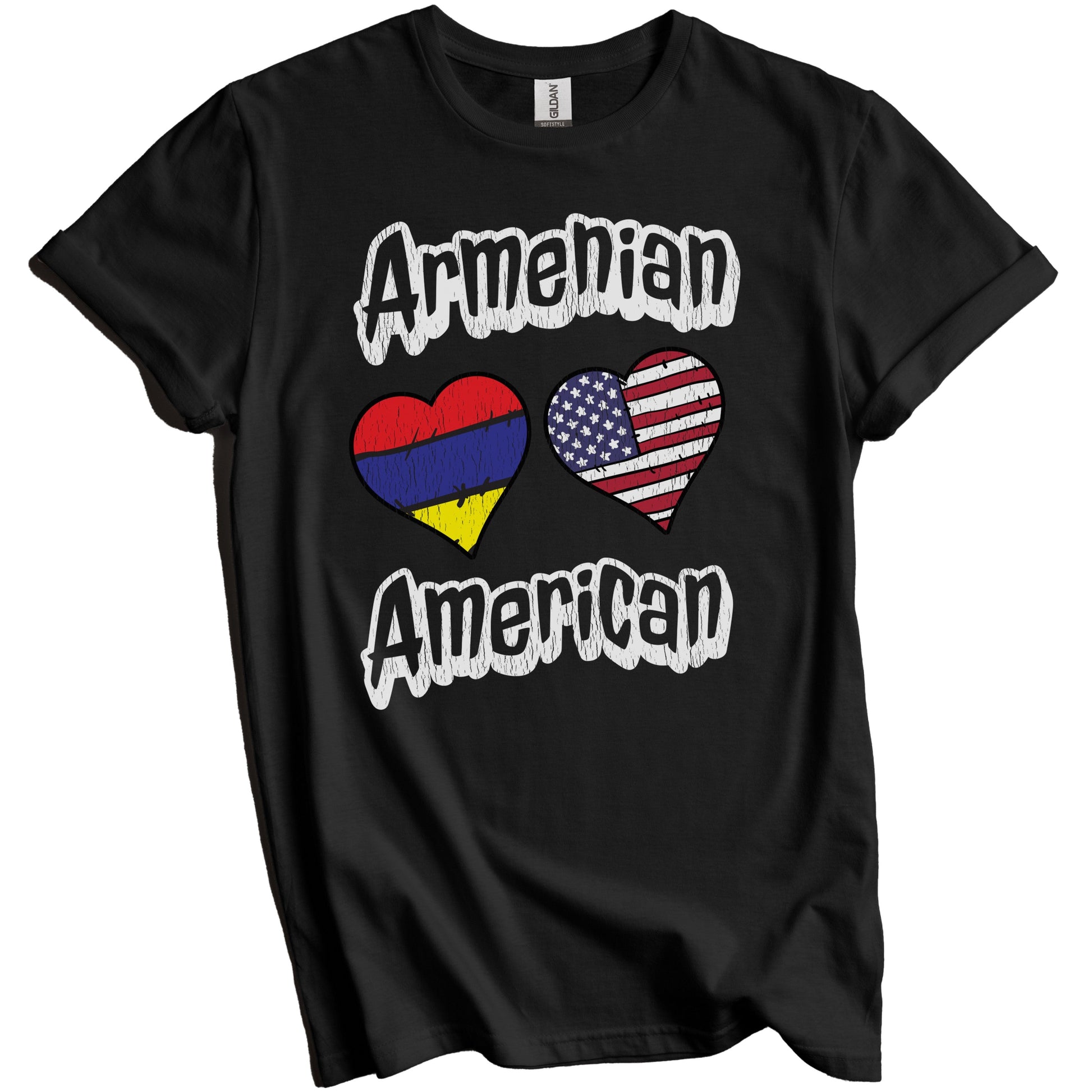 Armenian American Flag Hearts Combo Armenia Distressed T-Shirt