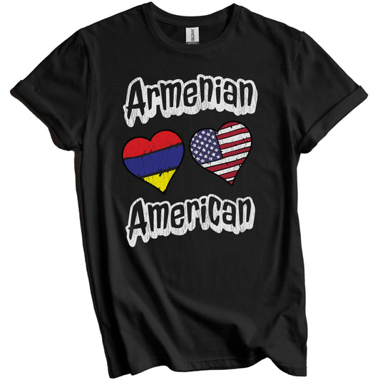 Armenian American Flag Hearts Combo Armenia Distressed T-Shirt