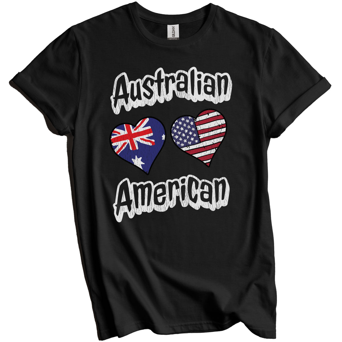Australian American Flag Hearts Combo Australia Distressed T-Shirt