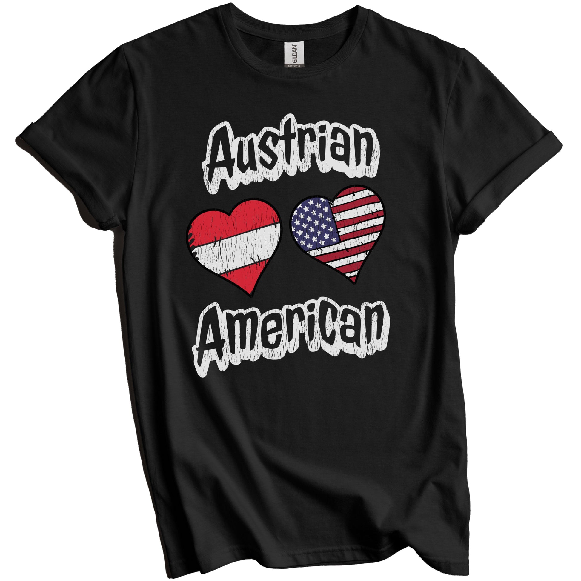 Austrian American Flag Hearts Combo Austria Distressed T-Shirt