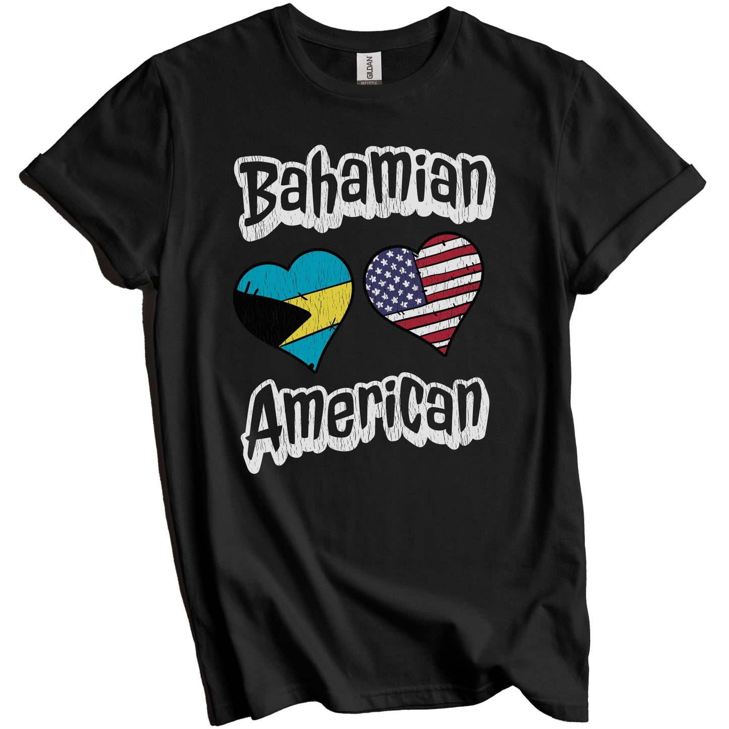 Bahamian American Flag Hearts Combo Bahamas Distressed T-Shirt