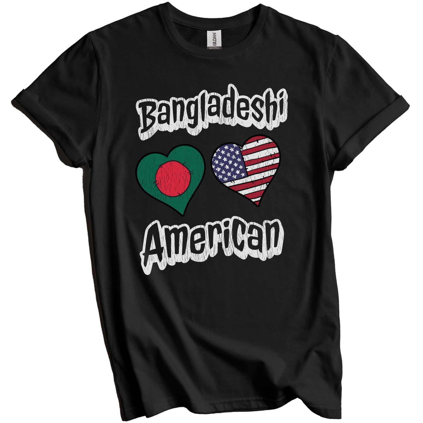 Bangladeshi American Flag Hearts Combo Bangladesh Distressed T-Shirt