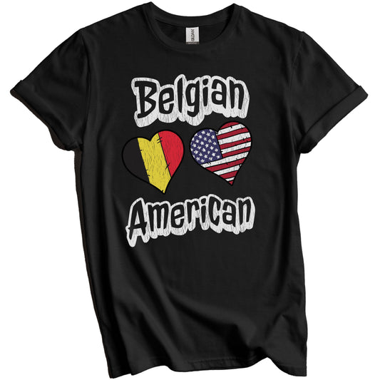 Belgian American Flag Hearts Combo Belgium Distressed T-Shirt