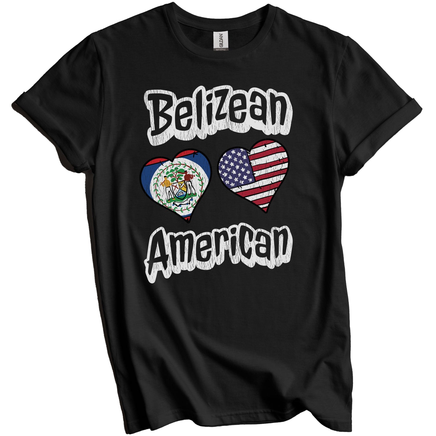 Belizean American Flag Hearts Combo Belize Distressed T-Shirt