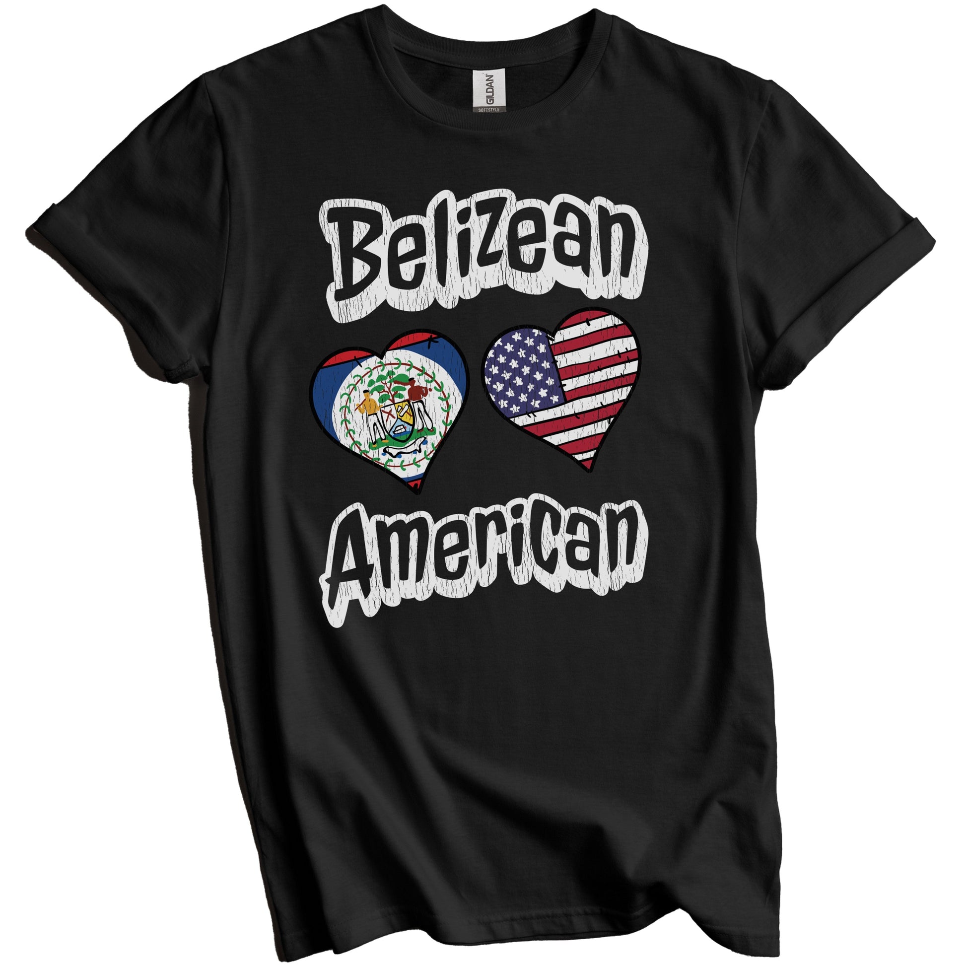Belizean American Flag Hearts Combo Belize Distressed T-Shirt