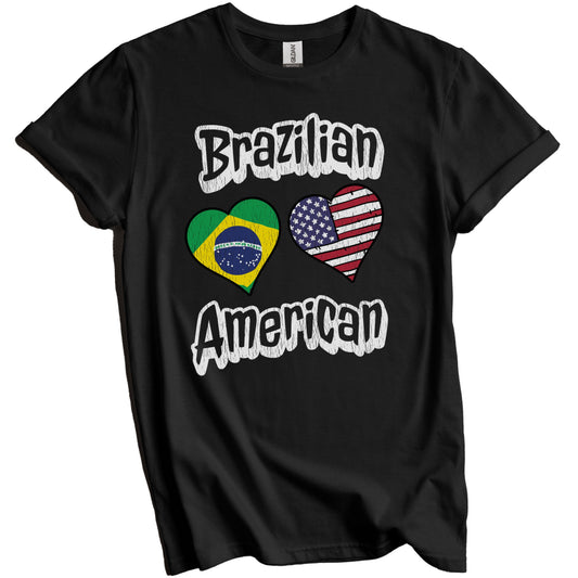 Brazilian American Flag Hearts Combo Brazil Distressed T-Shirt